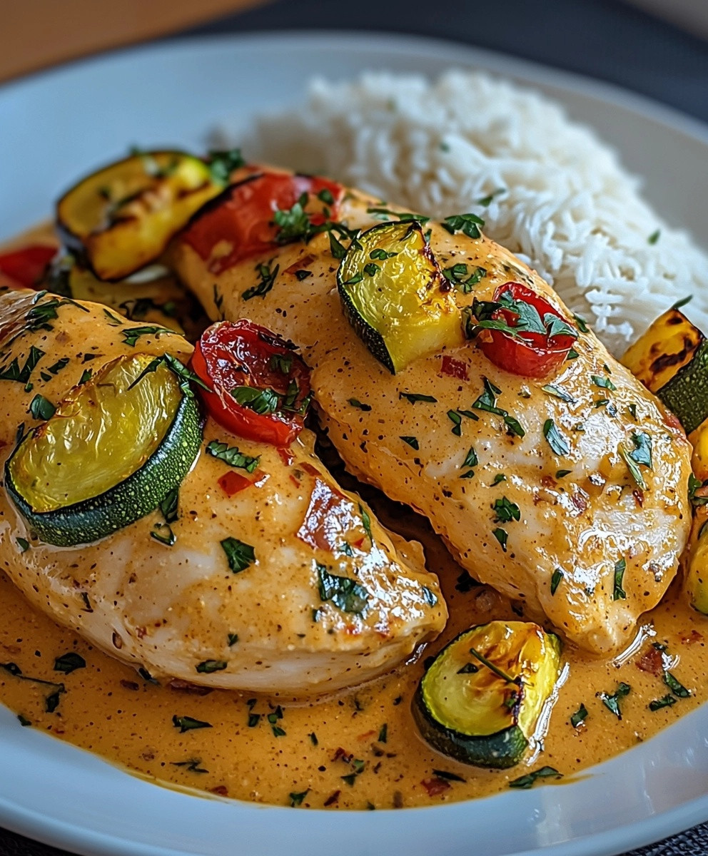Paprika Zucchini Hähnchen Gericht