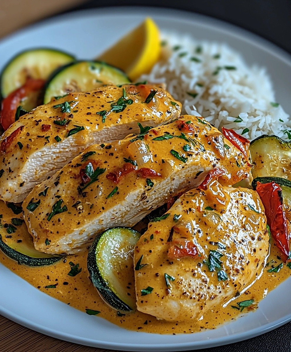 Paprika Zucchini Hähnchen Gericht