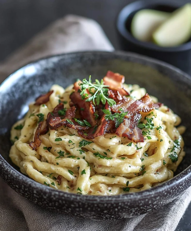 Spätzle mit Bacon und Birne