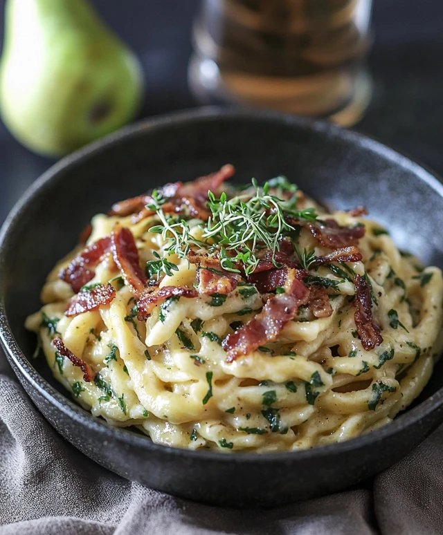 Spätzle mit Bacon und Birne