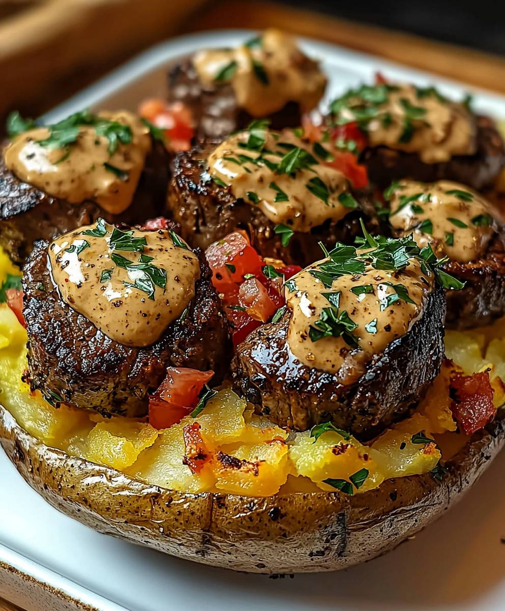 Geladene Ofenkartoffel mit Steak