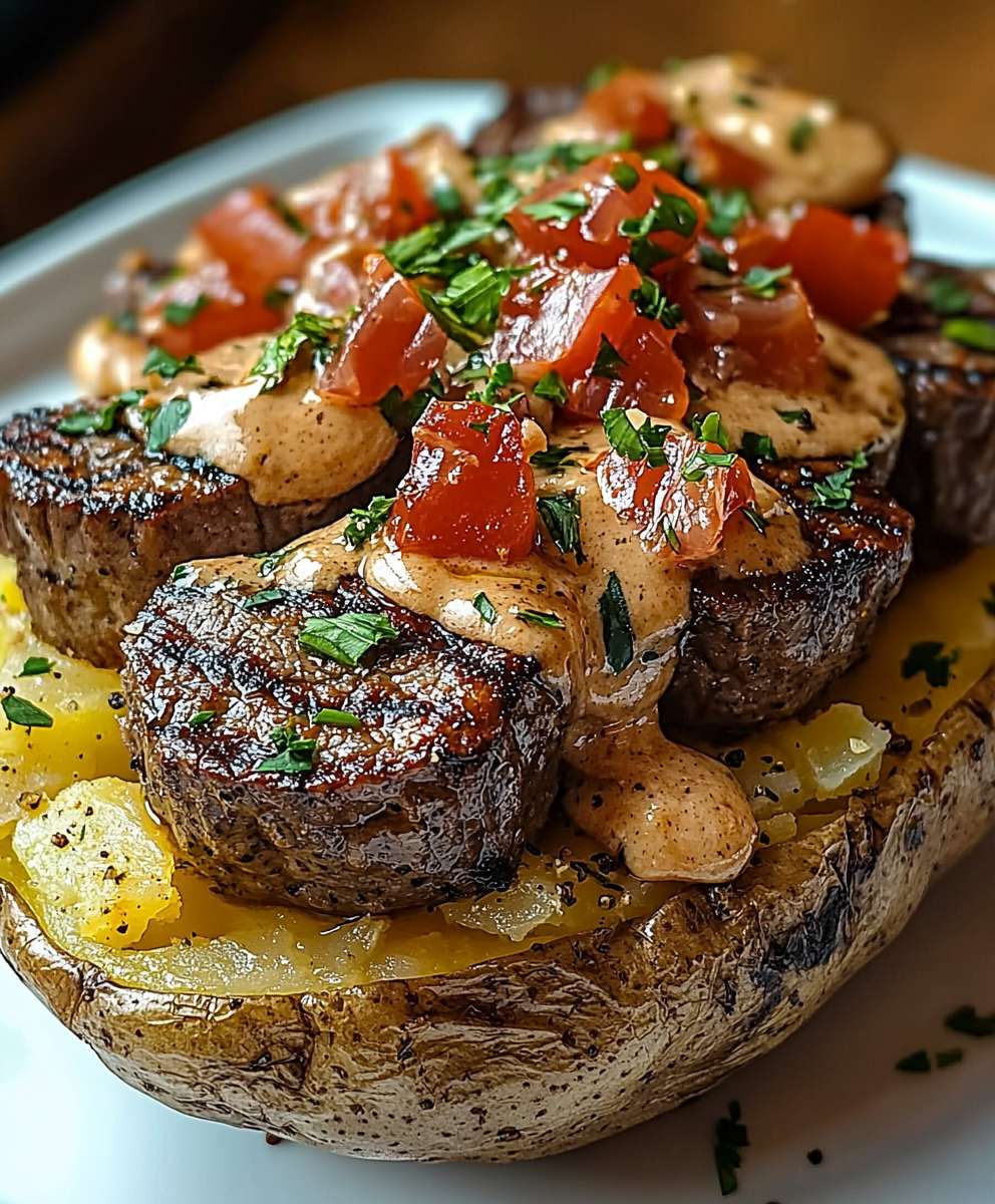 Geladene Ofenkartoffel mit Steak