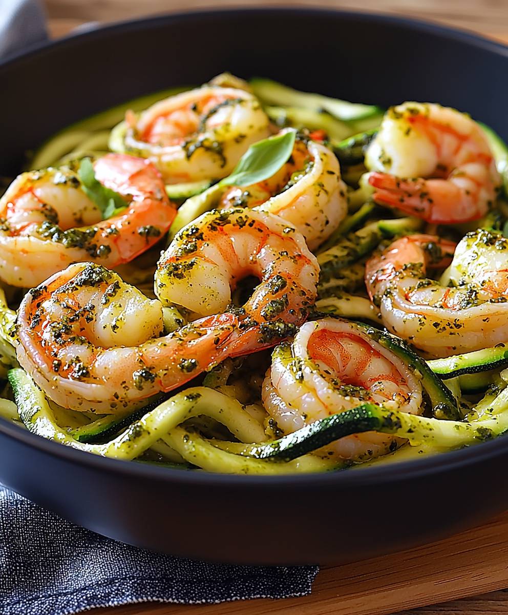 Zucchini Nudeln Garnelen Pesto