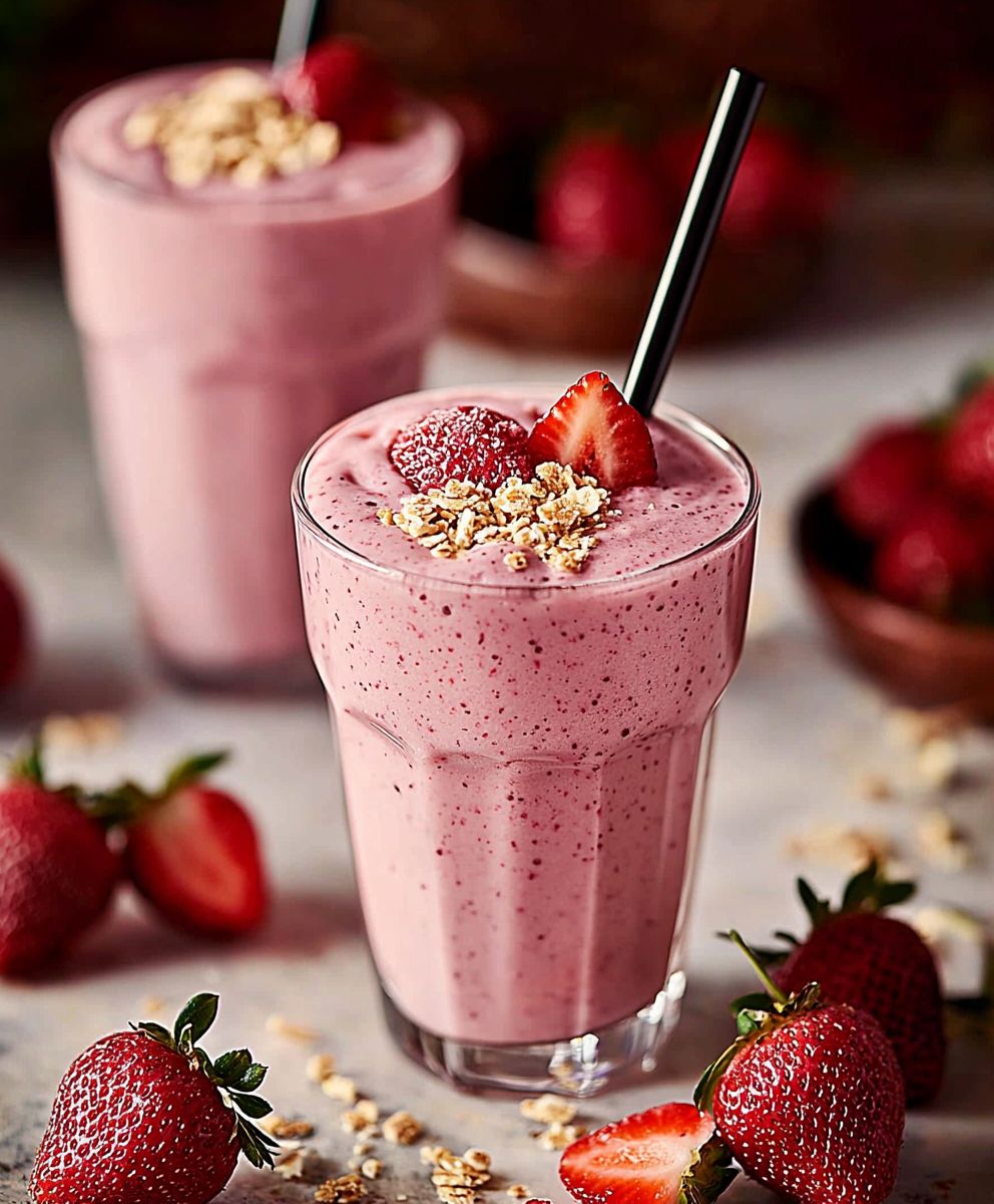 Zuckerarmer Erdbeer Sahne Smoothie