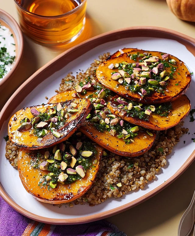 Ahornsirup Kürbisspalten Freekeh Pistazien