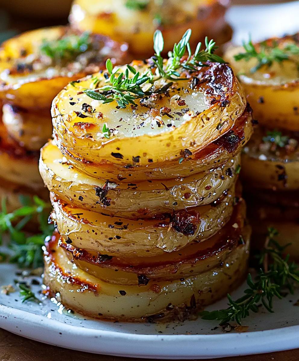 Kartoffelstapel mit Kräutern