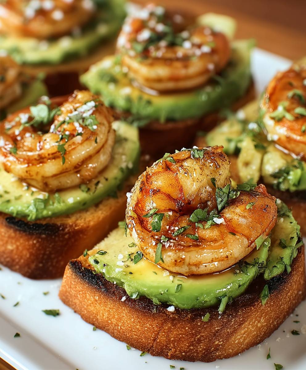 Knoblauch Garnelen Crostini Avocado