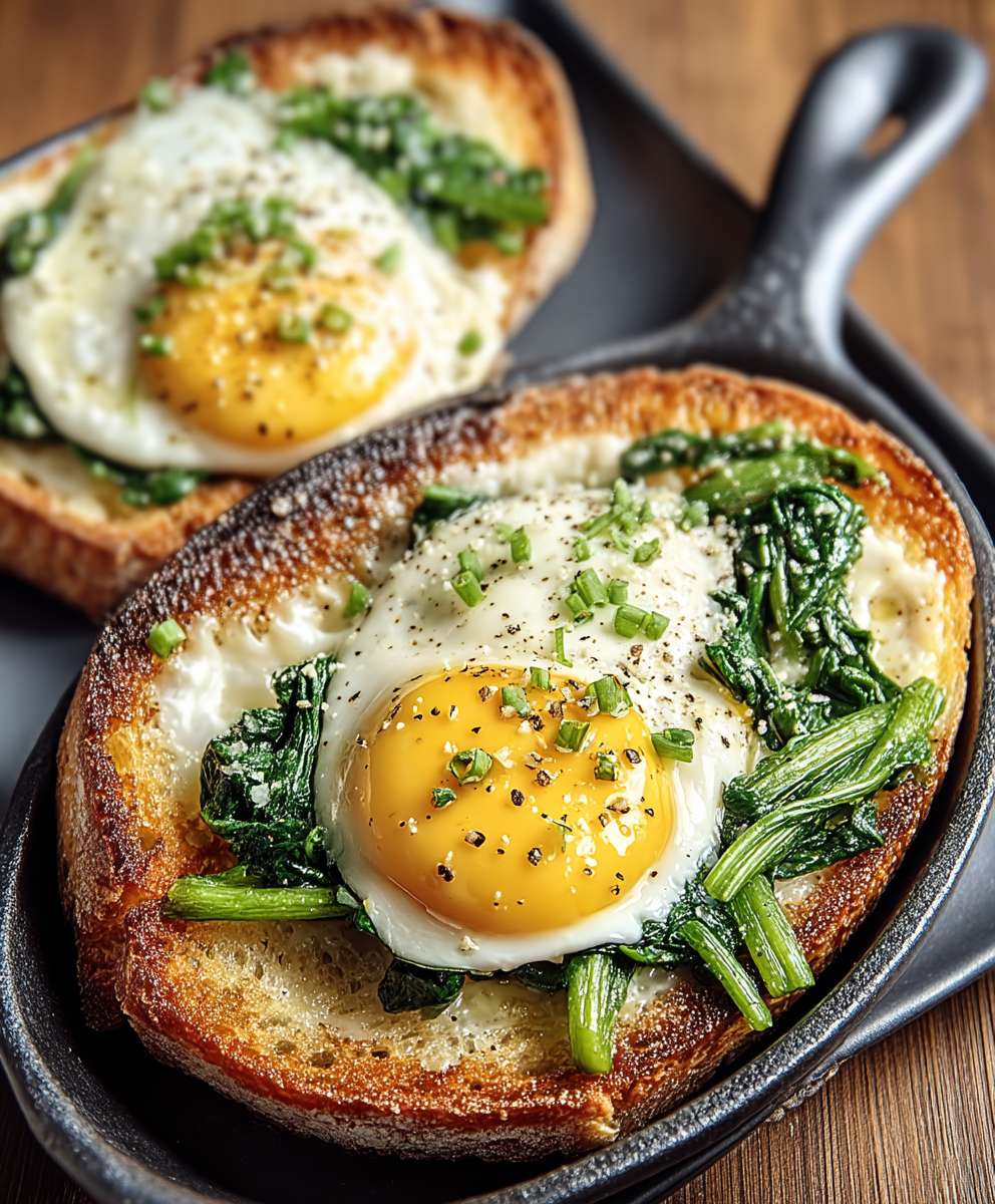 Gebackene Eier Grüngemüse Toast