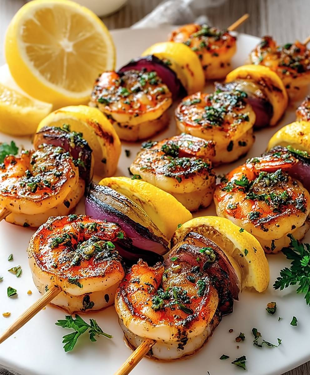 Gegrillte Zitronen Kräuter Garnelenspieße