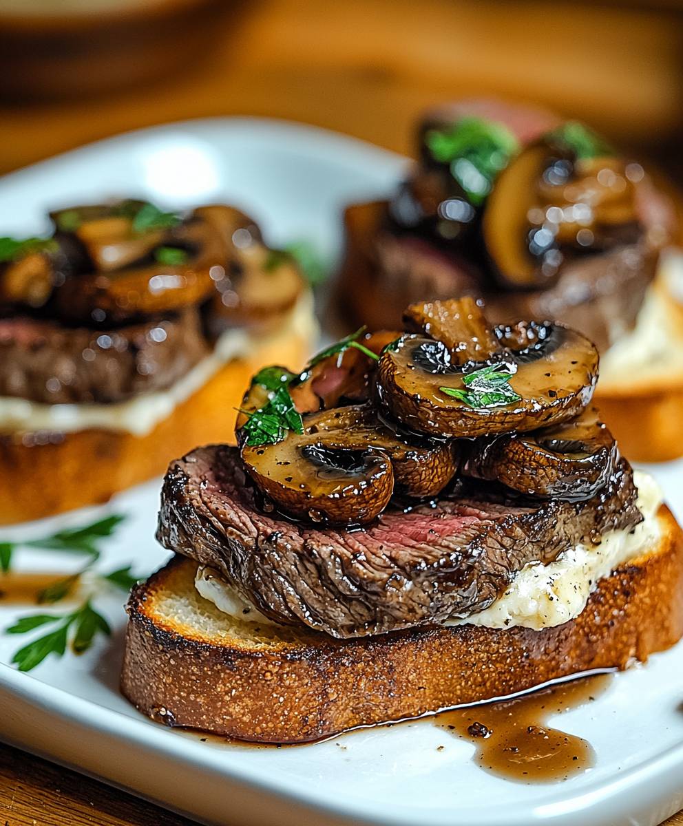Steak Crostini Balsamico Pilze