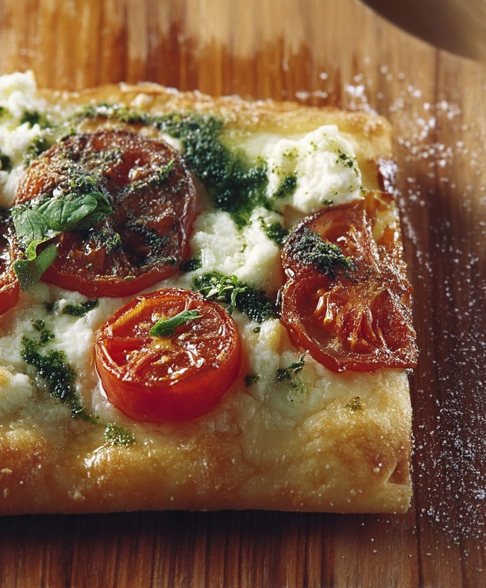Tomaten Flammkuchen Ziegenkäse Basilikum
