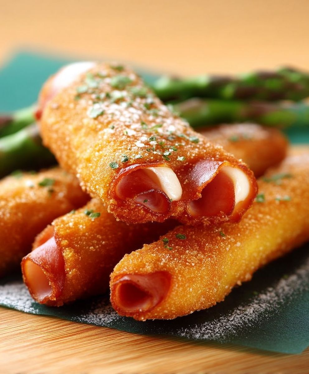 Frittierter Spargel mit Schinken