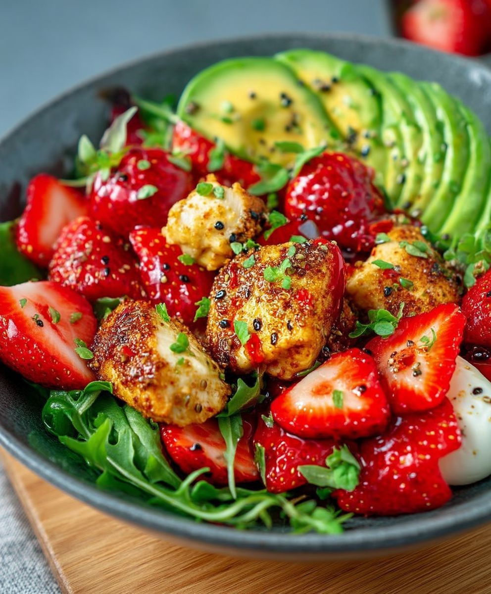 Erdbeer Hähnchen Salat Avocado Burrata