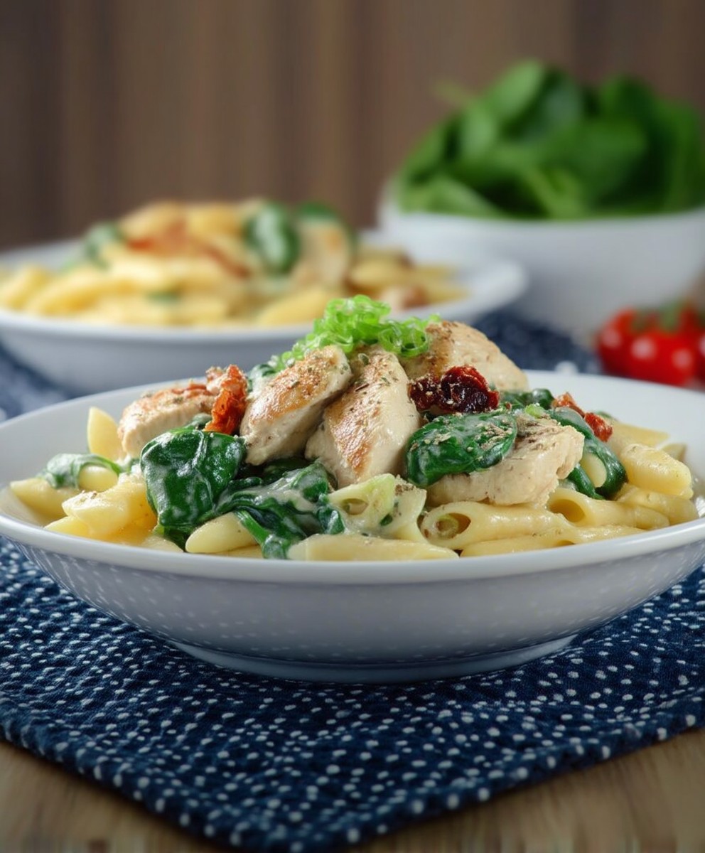 Hähnchen Pasta Alfredo Spinat